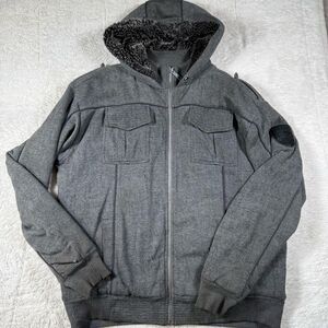 Fox Racing DELUXE Full Zip Hoodie Sherpa Faux Fur Y2K Grunge Men’s Gray